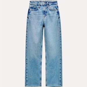 Zara High Rise Z1975 Straight Leg Jeans Unfinished Hem (Medium Wash)
